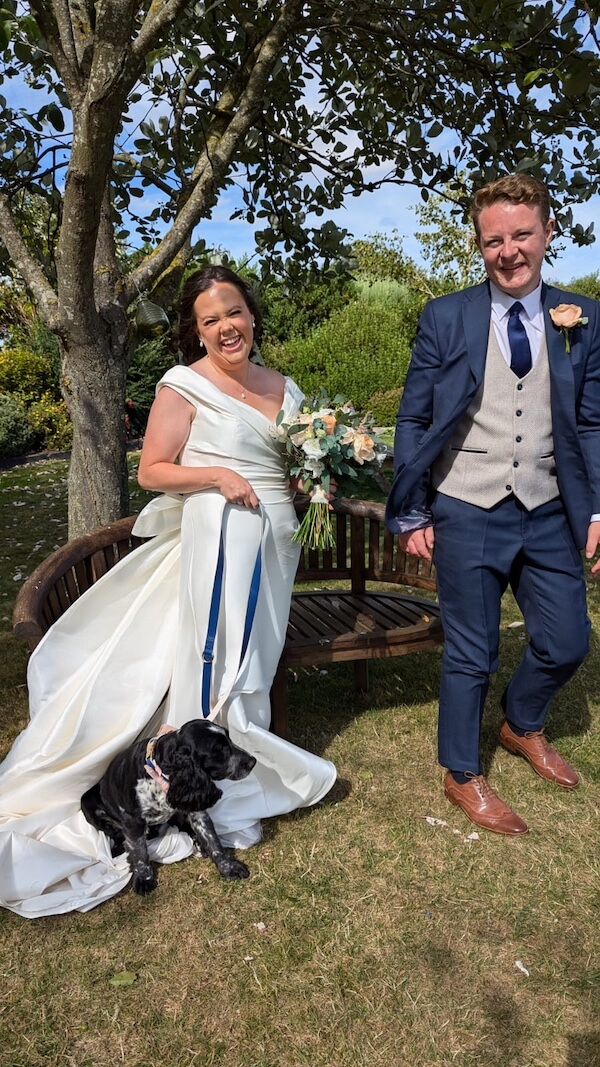 Wedding couple laughing